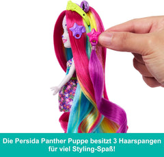 Enchantimals Sunshine Beach Pantherpuppe und Tierfreund mit Deluxe-Haar zum Stylen und Accessoires, Tierspielzeug, farbenfrohe Moden, HTJ69