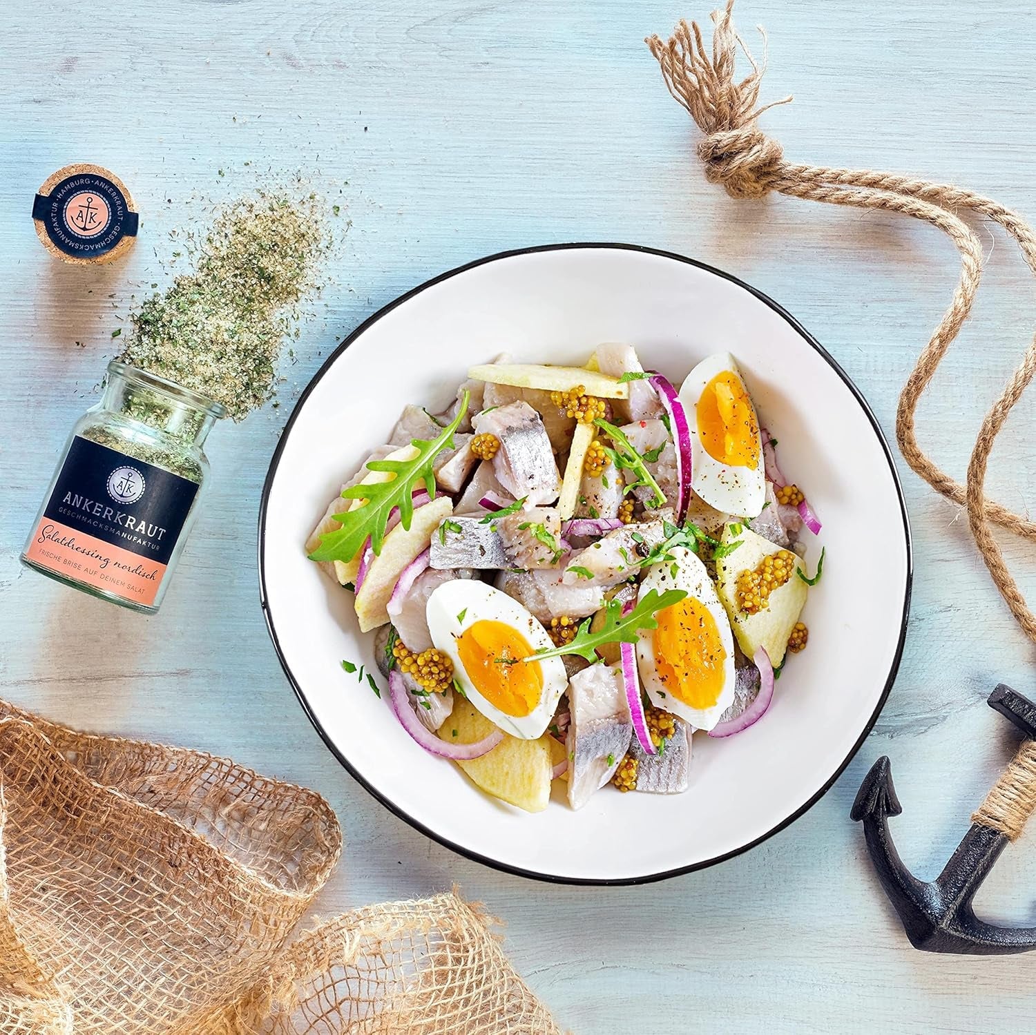 Ankerkraut Salatdressing Nordisch Gewürz, 115g im Korkenglas, Dressing für Knackigen Salat Schnell Selber Machen, Premium Qualität aus Hamburg