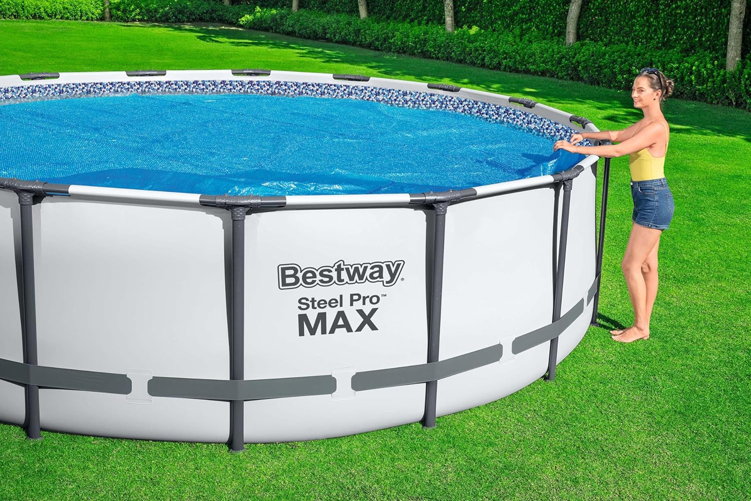 Bestway Husă solară din PE Ø 417 cm, albastră, rotundă