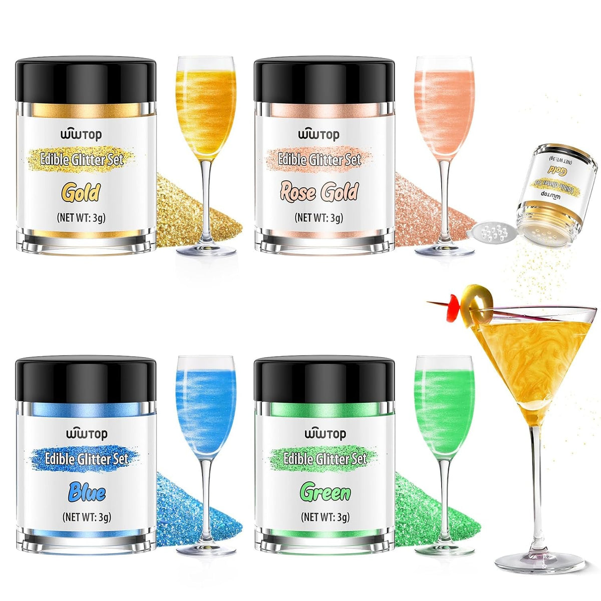Glitter comestibil pentru băuturi, 4 x 3 grame Naty Shop