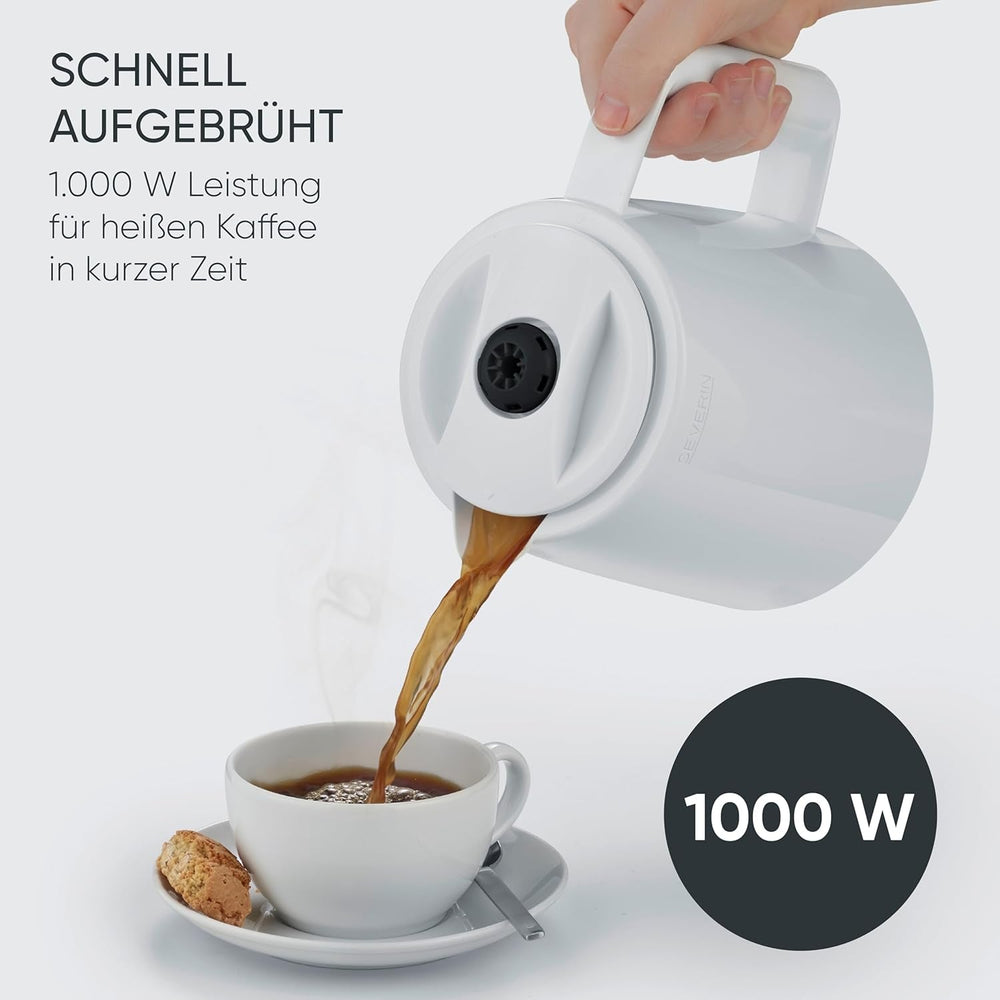 Espressor Severin cu filtru și 2 carafe termice, espressor cu capac, turnare fără picurare, menținere lungă a temperaturii, oprire automată, 1000 W, aprox. 1 litru, alb, KA 9309