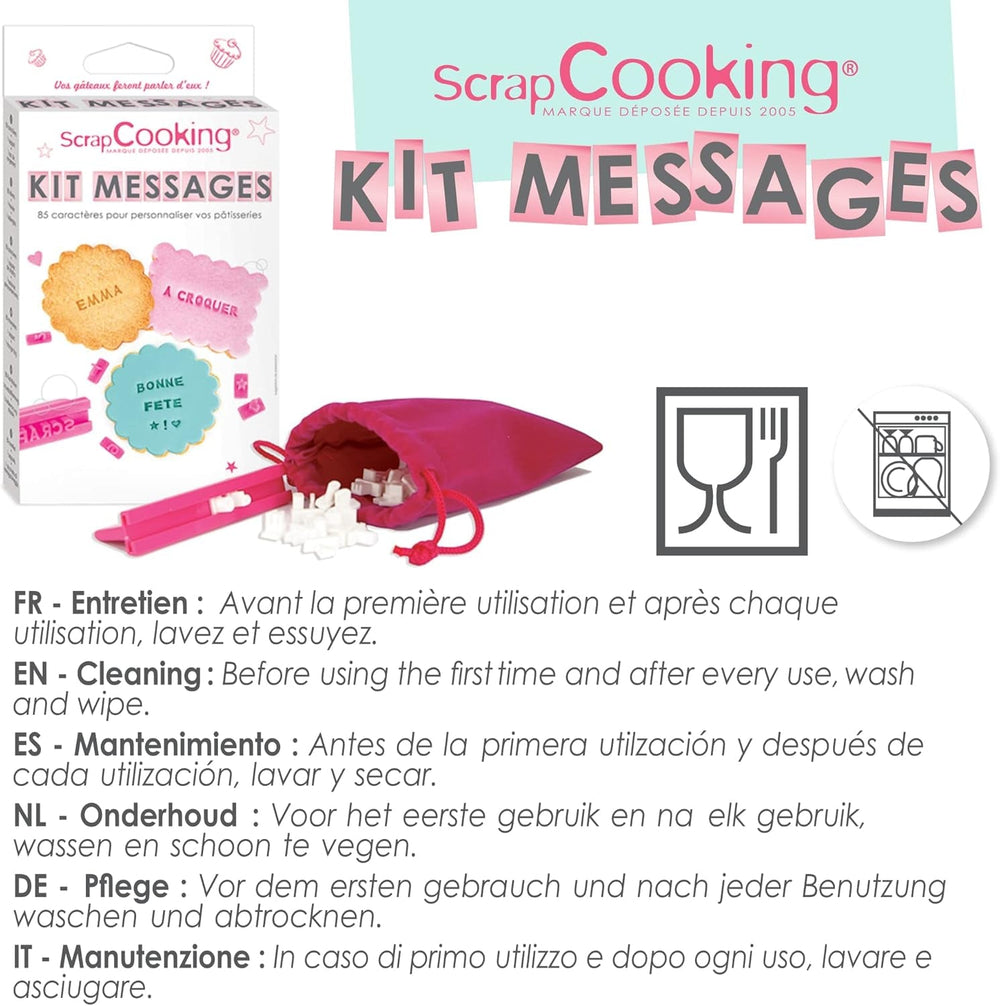 ScrapCooking 3700392420413 Set de ștampile pentru fursecuri, numere și litere – Pentru fondant, fursecuri, copt – Forme de tăiat decorate personalizate, plastic, roz