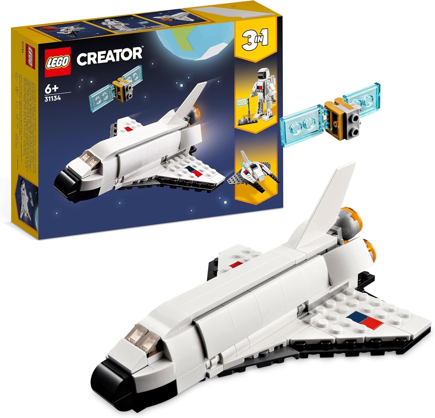 LEGO 31134 Creator 3in1 Spaceshuttle Spielzeug zum Astronauten zum Raumschiff, Konstruktionsspielzeug für Kinder, Jungen, Mädchen ab 6 Jahren, kreative Geschenkidee