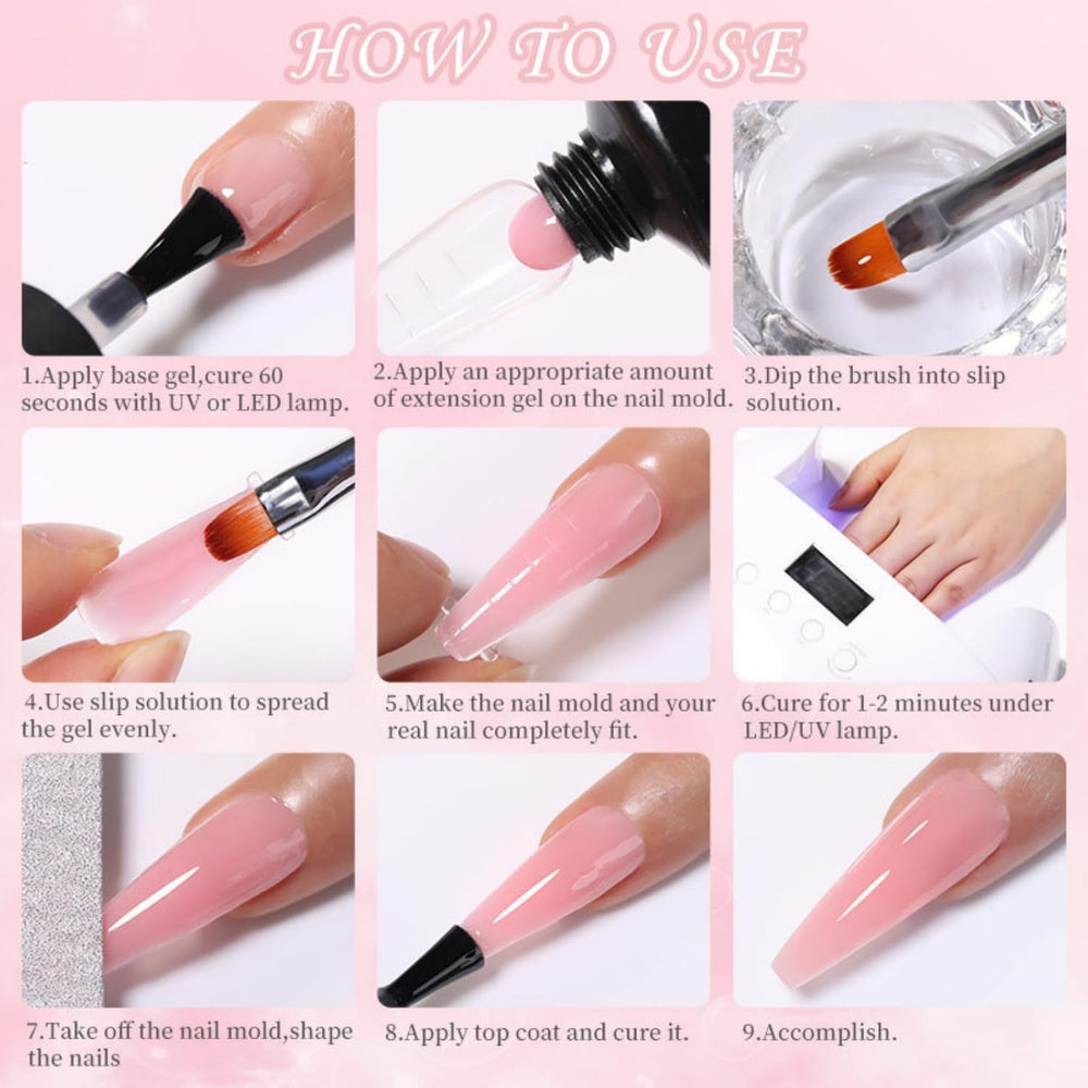 GZMAYUEN Soluție alunecătoare pentru unghii Poly Nail 30 ml * 2 Gel alunecător pentru extensii de unghii Poly Extension Gel Lichid - Soluție alunecătoare ușoară DIY cu pensulă