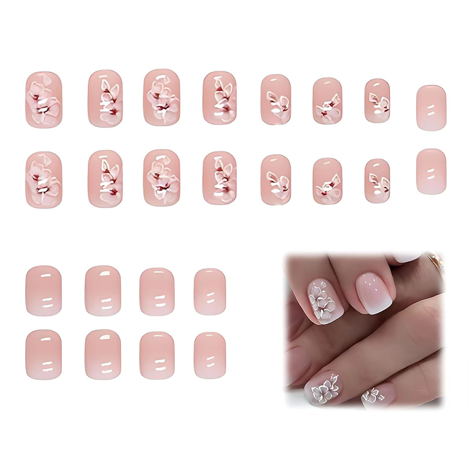 24 bucăți unghii pătrate albe pentru lipit pe unghii scurte cu model floral gradient roz presă pe unghii unghii artificiale unghii false pentru artă unghii pătrate franceze unghii artificiale pentru femei