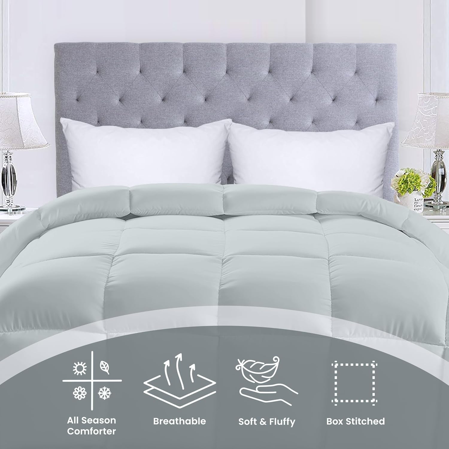 Plapumă Utopia Bedding pentru toate anotimpurile, 250 g/m², pluș, umplutură din fibre siliconizate, pat dublu, cusută în cutie (pat dublu, XL, gri deschis) Plapumi si pilote Naty Shop