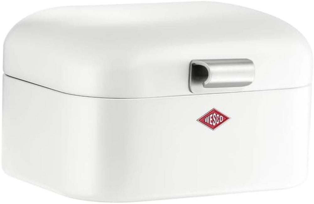 Coș pentru pâine Wesco Mini Grandy în culoarea roz, tablă de oțel acoperită cu pulbere, găuri de ventilație și mâner robust Cutii depozitare alimente Naty Shop Alb