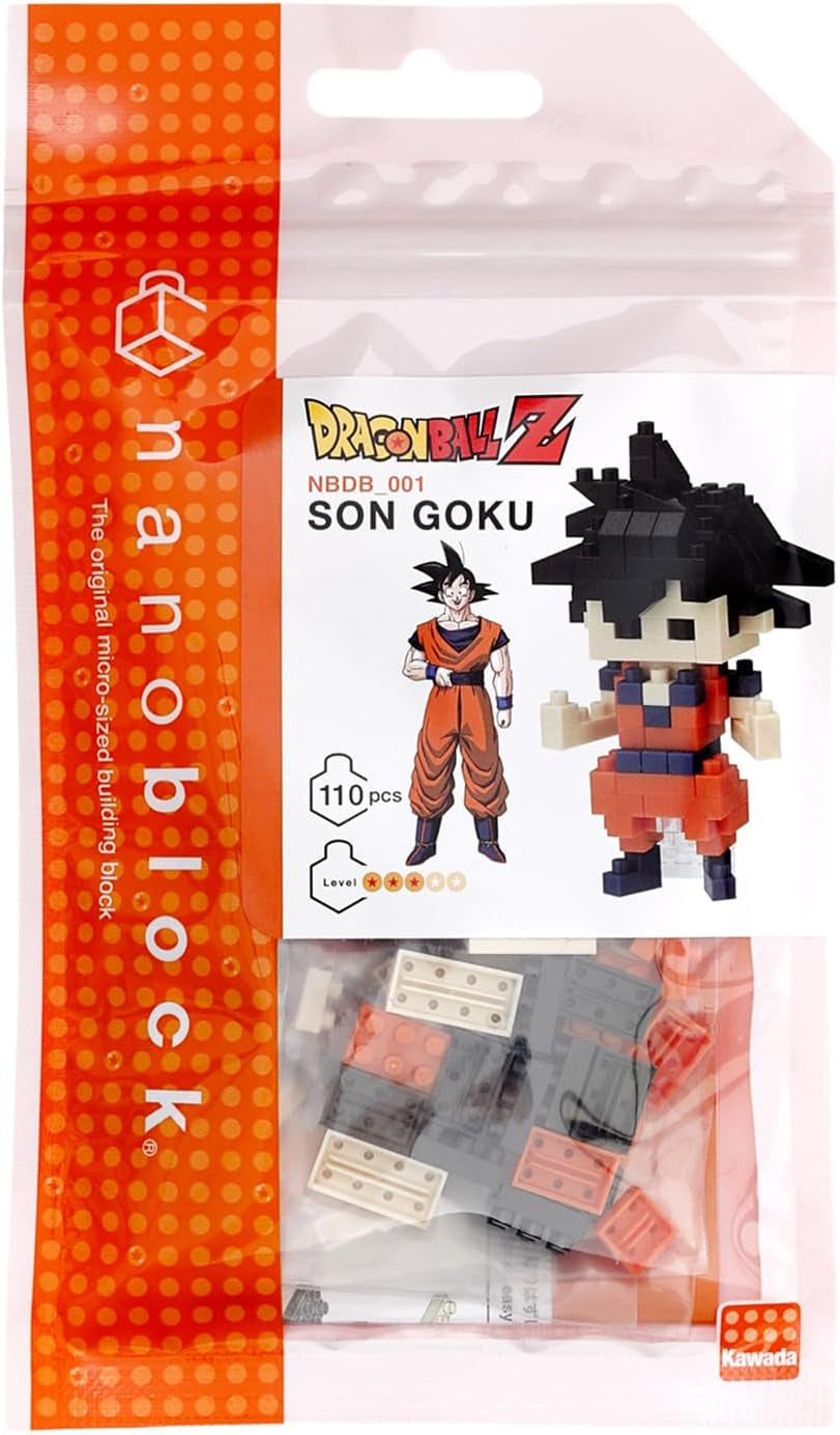 NANOBLOCKS Bandai - Nanoblock - Son Goku - Dragon Ball Z - Mini-Bausteinfigur - Konstruktionsspiel - Bausatz für Manga-Pixel-Figur - NBDB001