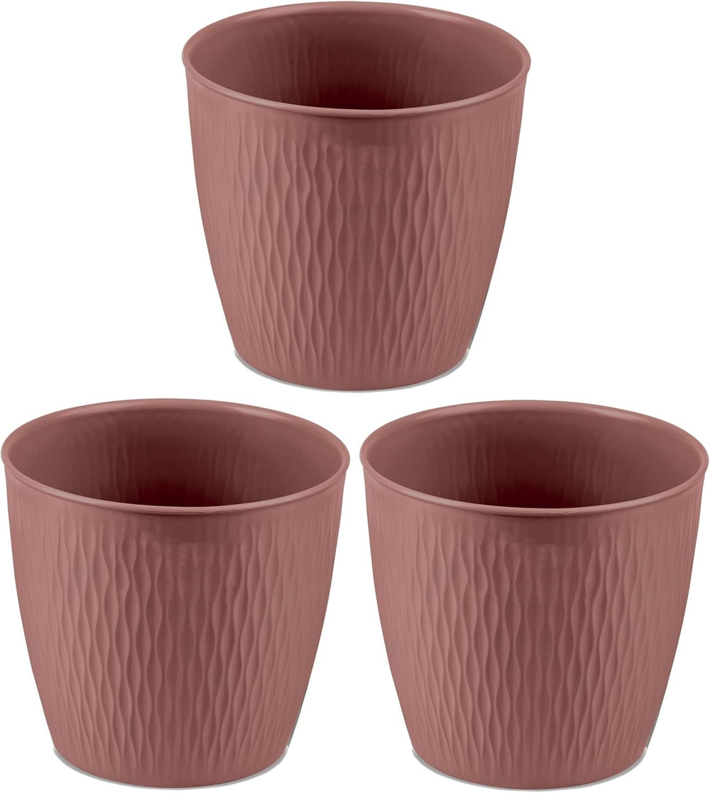 Set de 5 ghivece maro, diametru 16 cm – Ghivece robuste din plastic – Jardinieră decorativă cu opțiune de drenaj – Ghiveci elegant pentru interior și exterior
