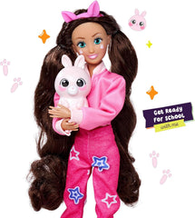 Simba 105953975 - Kawaii Hi Ankleidepuppe Lucy (26 cm) - bewegliche Modepuppe zum Frisieren und Stylen, Puppe mit Langen Haaren, Hase und Zubehör, Spielzeug für Kinder ab 4 Jahre
