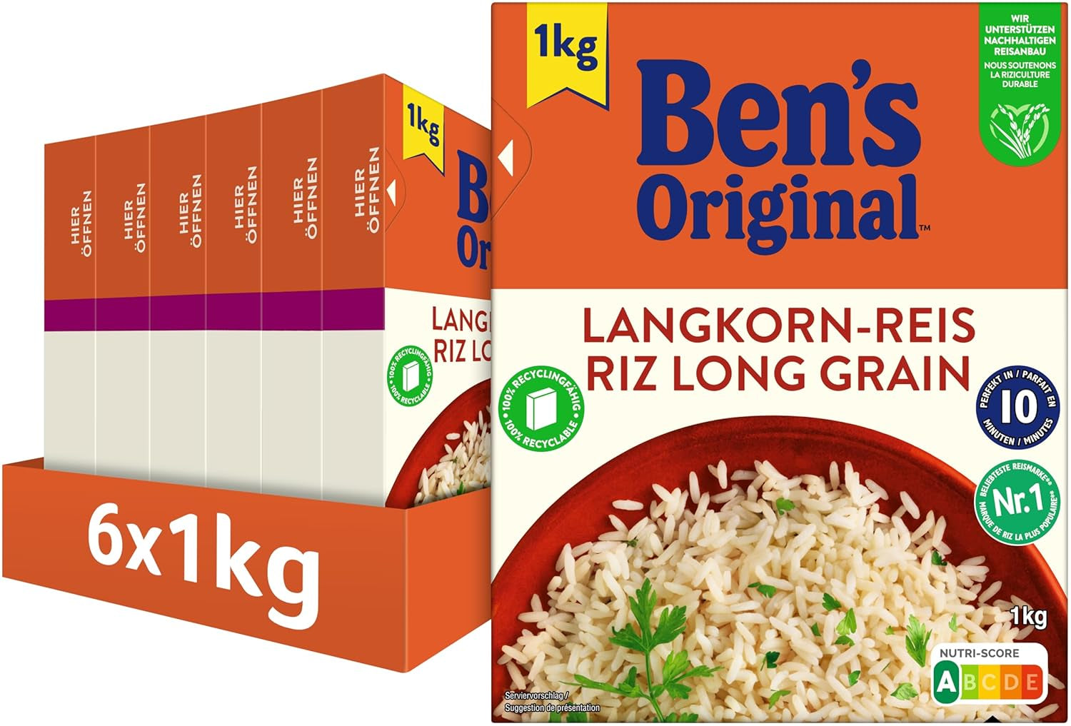 Orez cu bob lung BEN'S ORIGINAL™, fiert în pungă, 10 minute, 6 x 1 kg