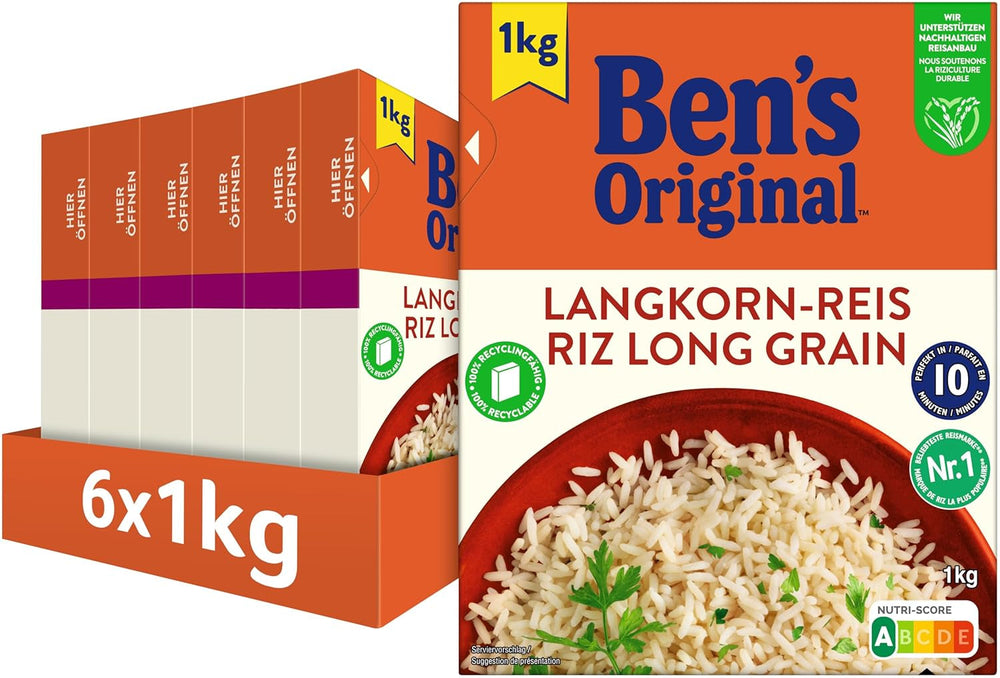 Orez cu bob lung BEN'S ORIGINAL™, fiert în pungă, 10 minute, 6 x 1 kg