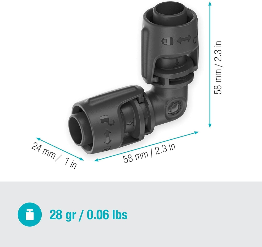 Piesă în L pentru sistemul de irigare Gardena Micro-Drip 13 mm (1/2 inch): Conector pentru țeavă pentru schimbarea direcției țevilor de alimentare de 13 mm, asamblare fără unelte, reutilizabil (13202-20)
