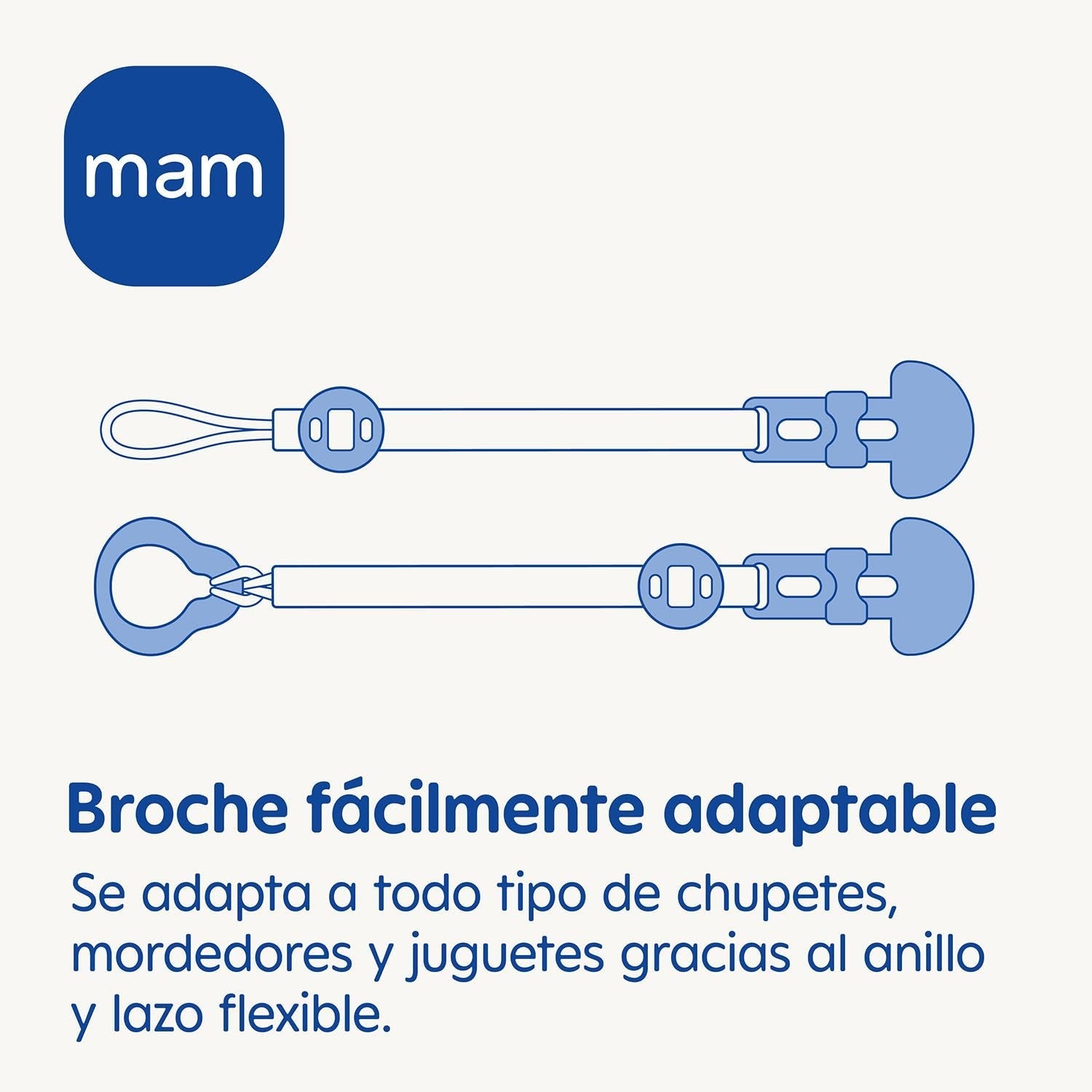 Suzetă MAM, adaptabilă la toate tipurile de suzete, inele de dentiție și jucării, lungime reglabilă, inclusiv husă pentru tetină, lavabilă, neutră, 1 bucată, asortate
