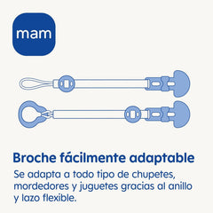 Suzetă MAM, adaptabilă la toate tipurile de suzete, inele de dentiție și jucării, lungime reglabilă, inclusiv husă pentru tetină, lavabilă, neutră, 1 bucată, asortate