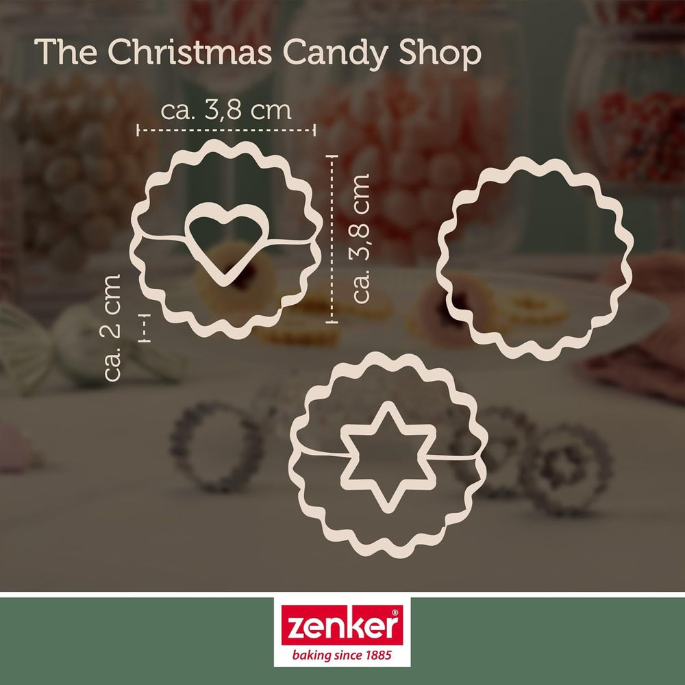 Zenker Ausstecher-Set Linzer Herz und Stern aus Edelstahl – Perfekt für Weihnachtskekse, 3-teilig, inkl. Geschenkverpackung, spülmaschinengeeignet und rostfrei – The Christmas Candy Shop