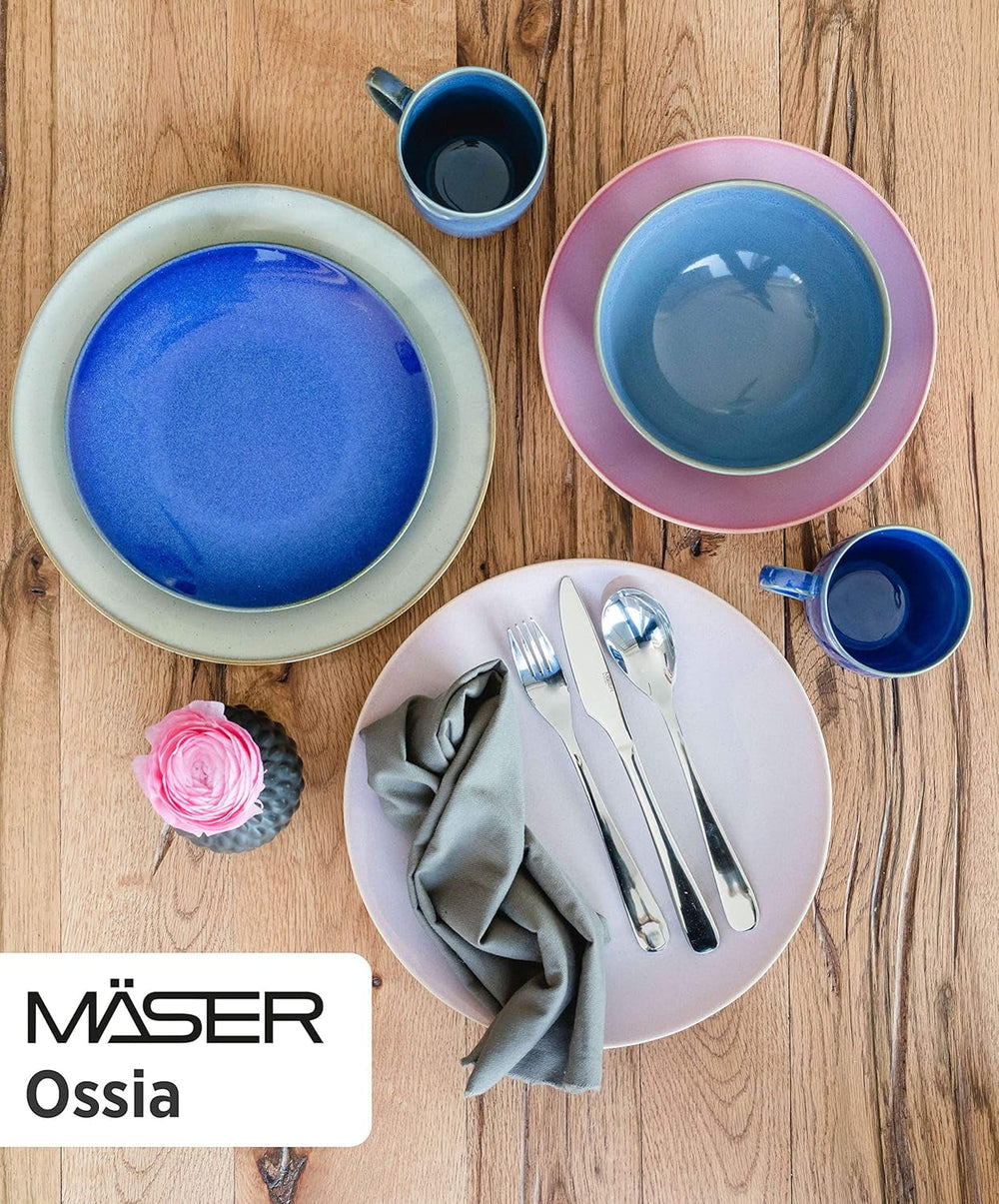 Set de veselă MÄSER 931736 pentru 4 persoane în aspect vintage mediteranean, serviciu combinat cu 16 piese în gri nisipos, ceramică, gri nisipos
