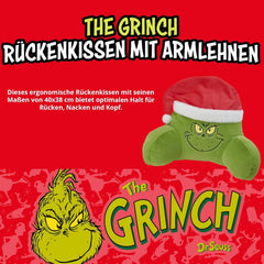 Perna Grinch - Pernă de spate pentru pat și canapea, suport pentru spate cu cotiere, pernă de citit pentru spate, gât și cap, verde, 40 x 38 cm