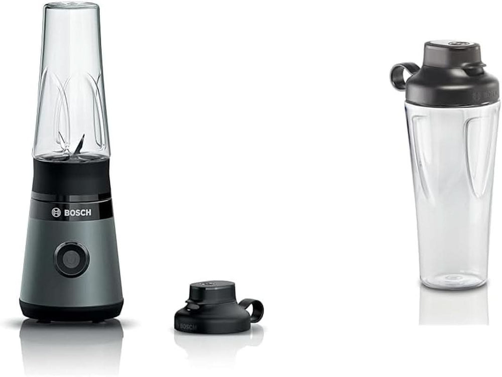 Bosch Mini-Standmixer Vitapower Serie 2 MMB2111S, Highspeed-Mixer, Bis Zu 40.000 Rpm, Tritan Togo-Flasche 0,6 L, Trinkdeckel, Bruchsicher,Spülmasch.Geeignete Teile, 450W, Silber/Schwarz Bucatarie Naty Shop Bundle Mit Togo-Flasche Silber / Schwarz