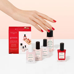 Manucurist Green™ System Rot (Poppy Red) Nagellack Set – Nägel Selber Machen - Vegan: 1 Fettlöser, 1 Base Coat und Top Coat, 1 Nagellack Poppy Red, Trocknungstropfen– Geschenke für Frauen