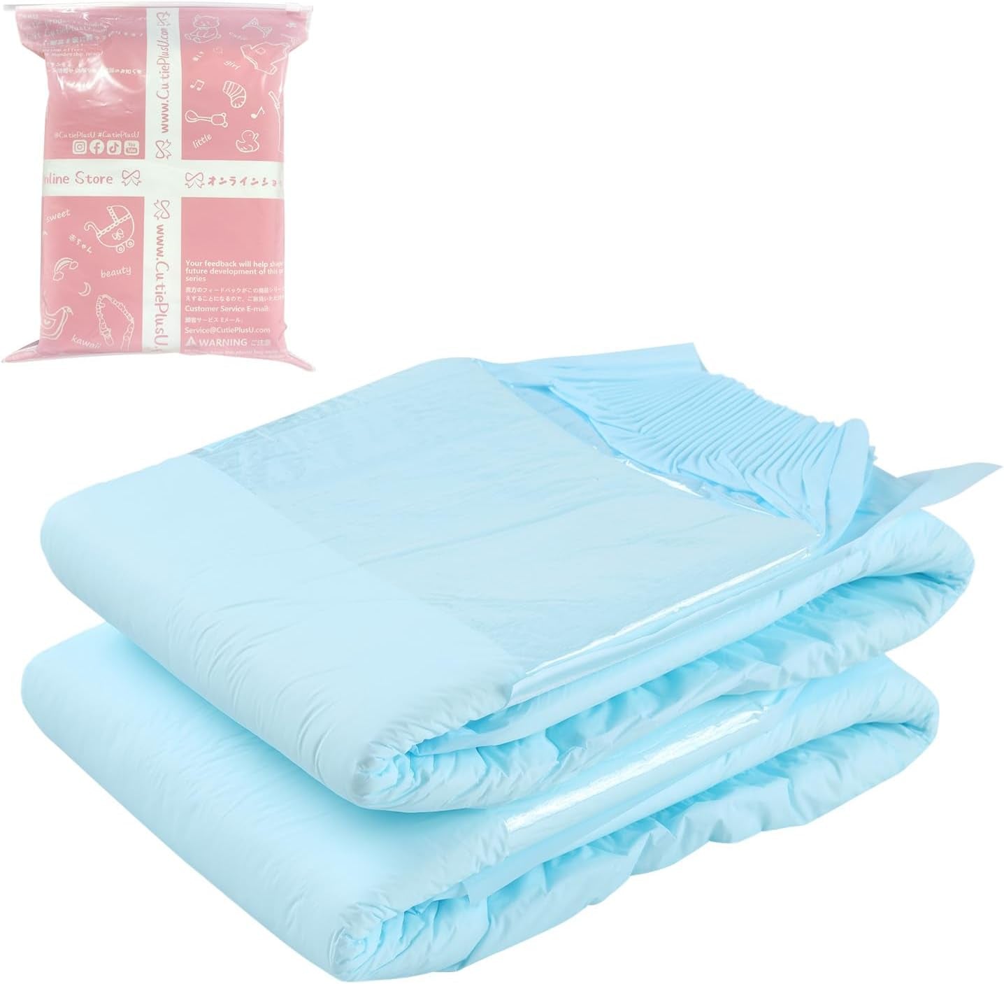 Scutece pentru adulți CutiePlusU, suprafață uscată, absorbție maximă peste noapte, scutec de incontinență de unică folosință – albastru, roz, alb, 3 bucăți (medii 71-96 cm)