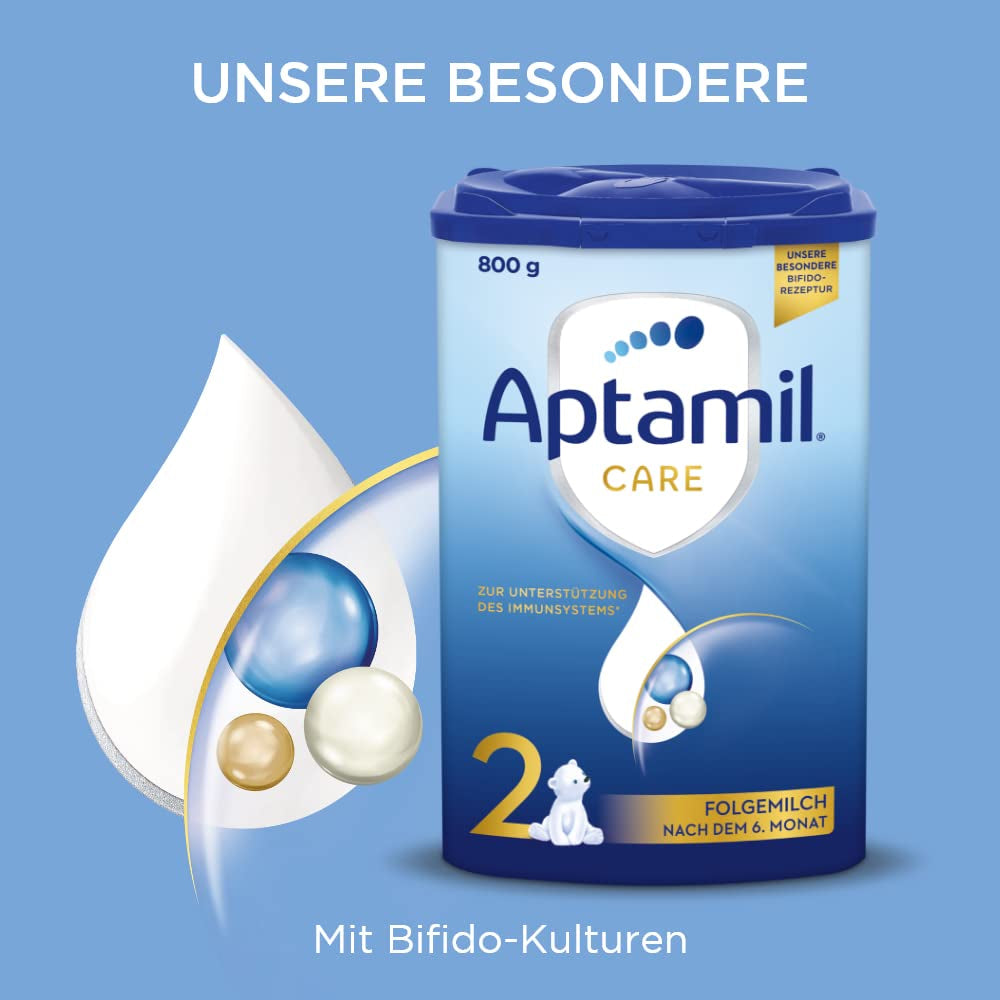 Aptamil Care 2 – Lapte de continuare după 6 luni, cu Omega 3 și 6, DHA și ARA, fără ulei de palmier, hrană pentru bebeluși, lapte praf, 1 x 800 g (pachet de 6)