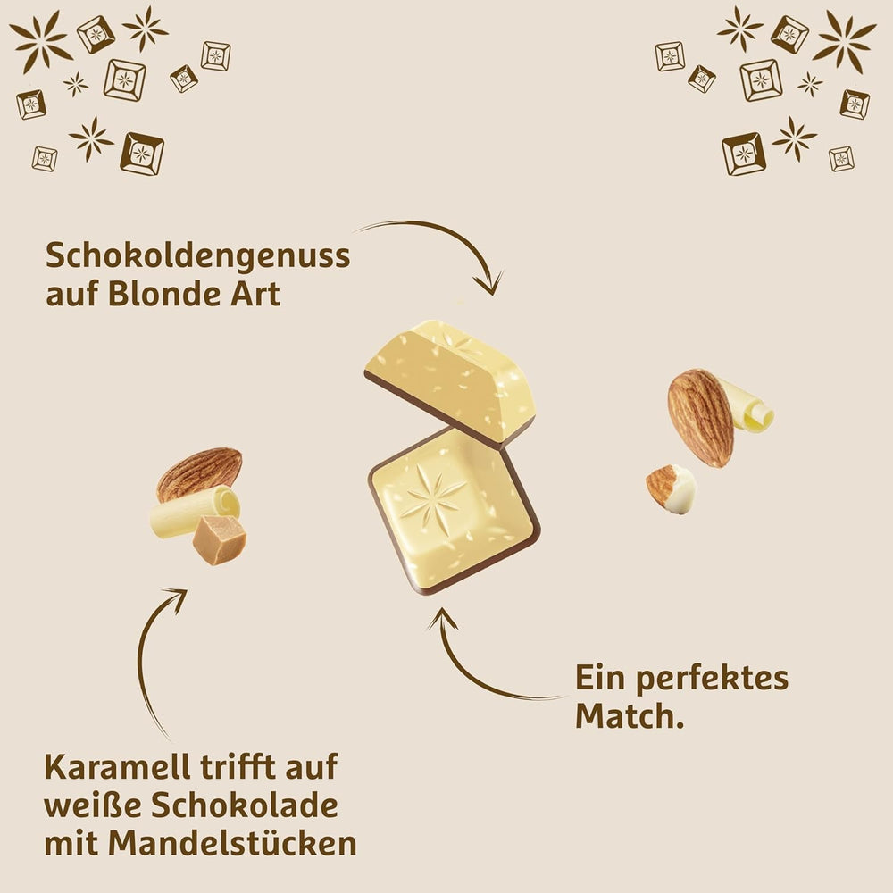 Schogetten Blonde Almond | Ciocolată albă cu caramel și bucăți de migdale | 100 g | Porționat convenabil (pachet de 2)