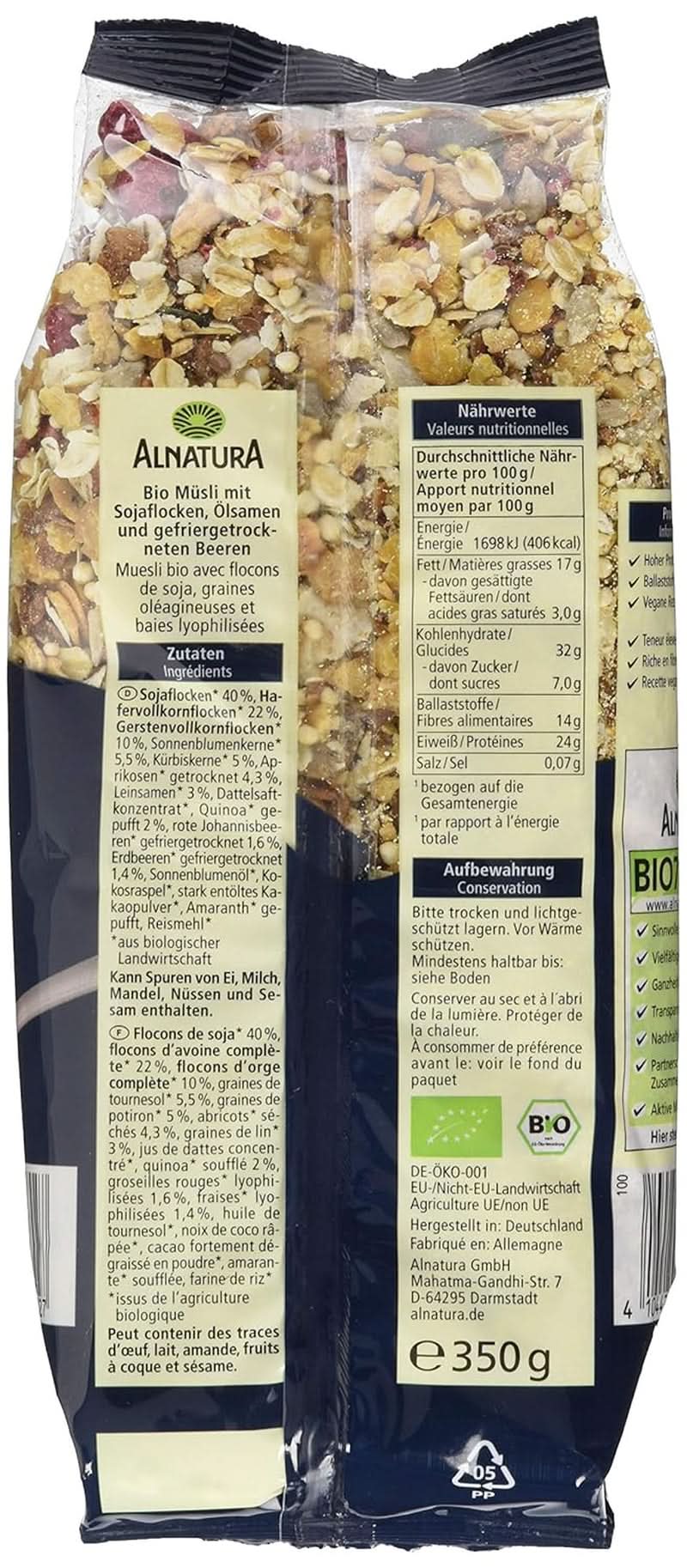 Muesli cu proteine organice, 350 grame Cereale Naty Shop