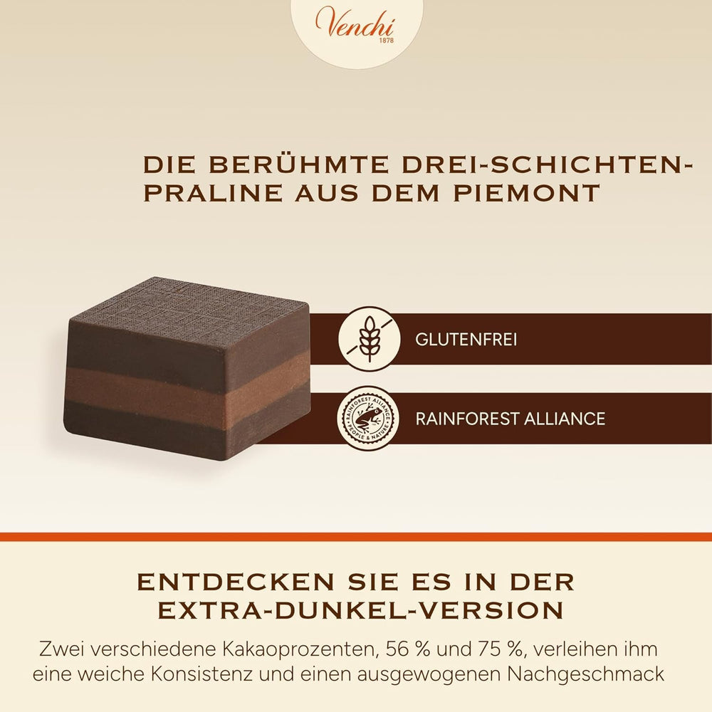 Venchi - Cremino Extra Black Chocolate - Ciocolată neagră cu pastă de migdale și „alune de pădure piemonteze IGP”, 1 kg, fără gluten, fără coloranți și fără conservanți