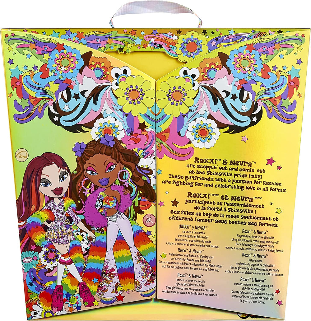 Bratz Pride Month Special Edition Designer Puppen by JimmyPaul - ROXXI & NEVRA - 2 Modepuppen, Outfits, Poster, Accessoires, Puppenständer & mehr - Voll beweglich - Zum Sammeln für Kinder ab 3 Jahren