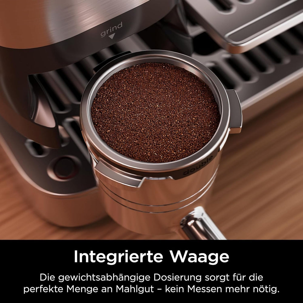 Aparat de cafea Ninja Luxe Pro 3 în 1 cu râșniță și spumator pentru latte, cappuccino, Cold Brew și espresso, ușor de utilizat, 5 presetări pentru spumator, argintiu, ES701EU