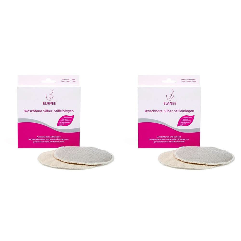 ELANEE Tampoane de alăptat, argintii, antibacteriene și lavabile - Moi și răcoritoare Accesorii Hrana si Alaptare Bebe Naty Shop 2 bucăți (pachet de 2)
