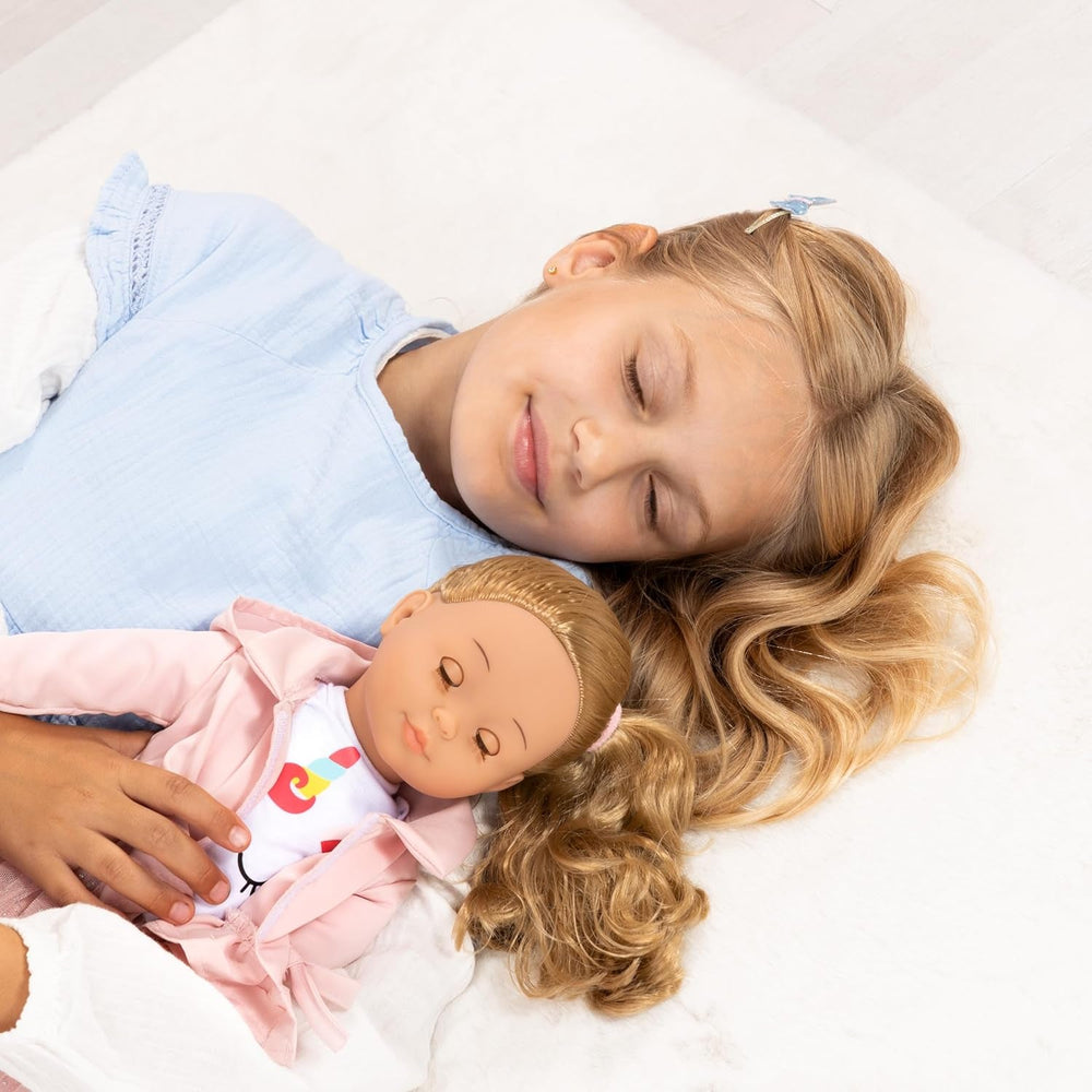 Bayer Design 94637AN Charlene Puppe interaktiv mit Haaren, sprechend, Funktionspupe, weicher Körper, Schlafaugen, Zubehör, 46 cm, Rosa