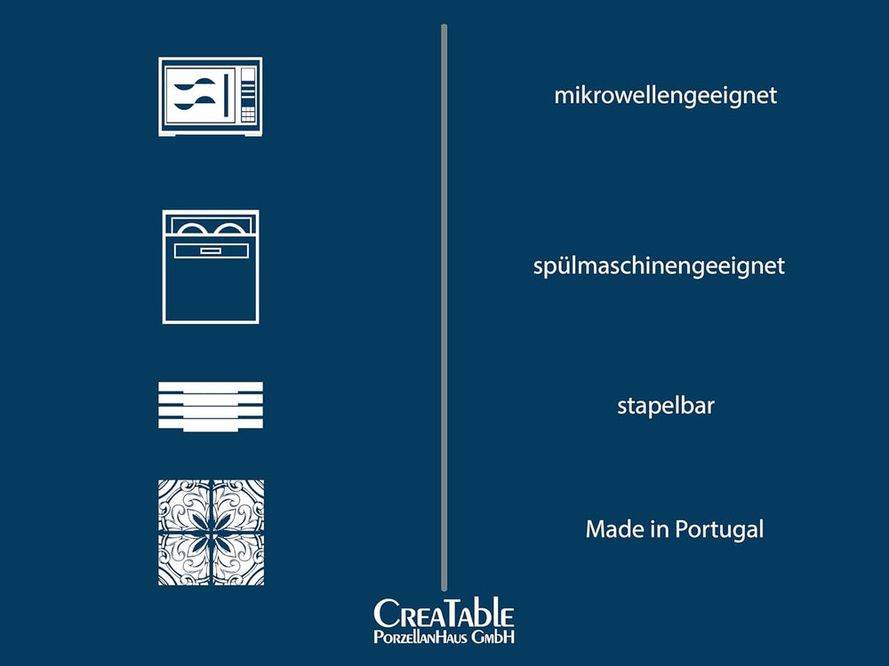 CreaTable, 23714, seria Uno Athena, set de veselă cu 12 piese pentru 4 persoane, set de farfurii din gresie, potrivit pentru mașina de spălat vase și cuptorul cu microunde, fabricat în Portugalia
