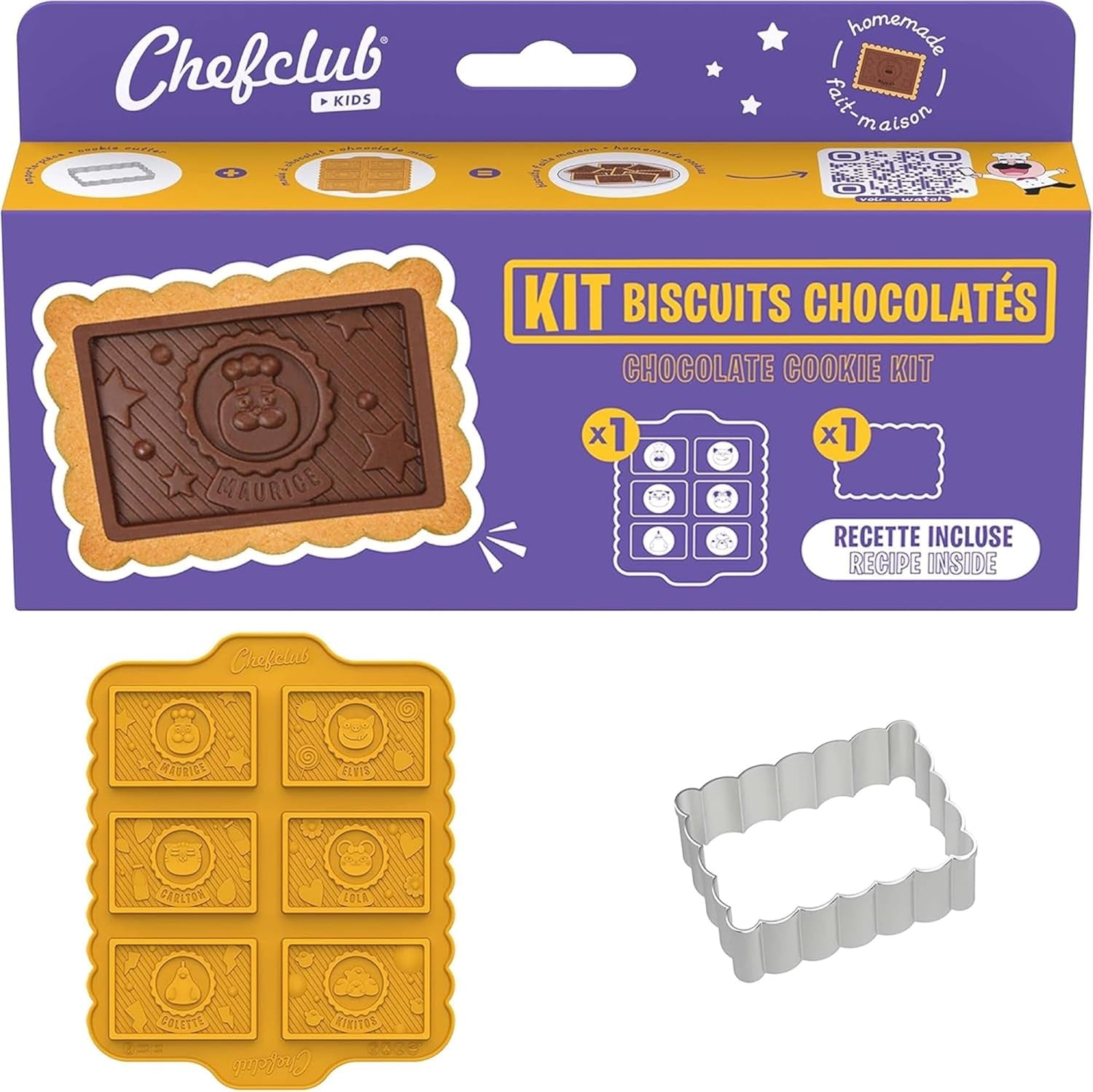 Set de fursecuri cu ciocolată CHEFCLUB, tăietor dreptunghiular pentru fursecuri și matriță din silicon pentru ciocolată, set de copt pentru copii cu vârsta de 4 ani și peste, copt ușor și creativ