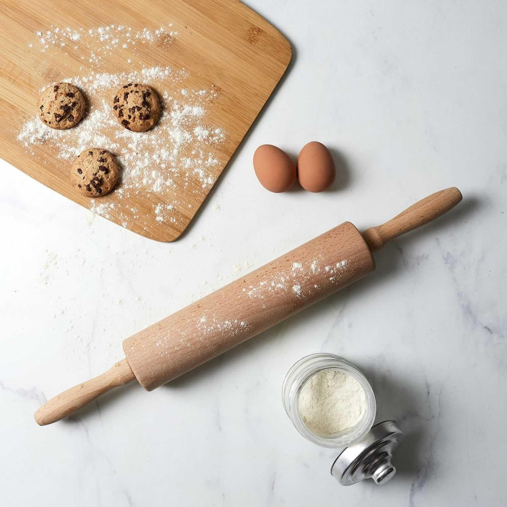 KP5715, sucitor din lemn, ergonomic și ușor de curățat, ideal pentru întinderea aluatului și a biscuiților, dimensiuni 44,5 cm, culoare maro
