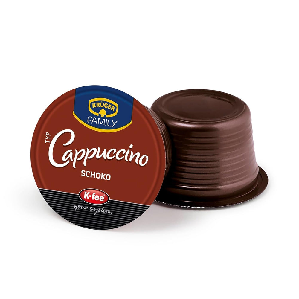 KRÜGER Cappuccino Schoko Kaffeekapseln, kompatibel mit K-fee und ALDI EXPRESSI* Kapselmaschinen, aromatisiertes Instantkaffee, 96 Kapseln