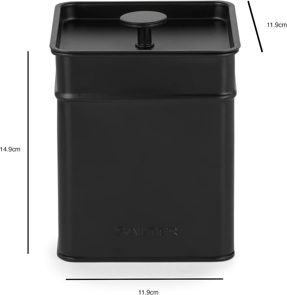 Salter BW12614EU7 Set de cutii de depozitare Kuro - 4 recipiente de bucătărie, pâine/ceai/cafea/zahăr, cutii pătrate de organizare, ușor de curățat, păstrează alimentele proaspete, negru Cutii depozitare alimente Naty Shop