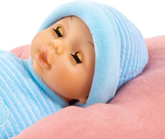 Bayer Design 92802AU My First Baby 28cm, Babypuppe, Weichkörperpuppe mit Schlafaugen, sehr handlich, niedliches Outfit, blau mit Herz