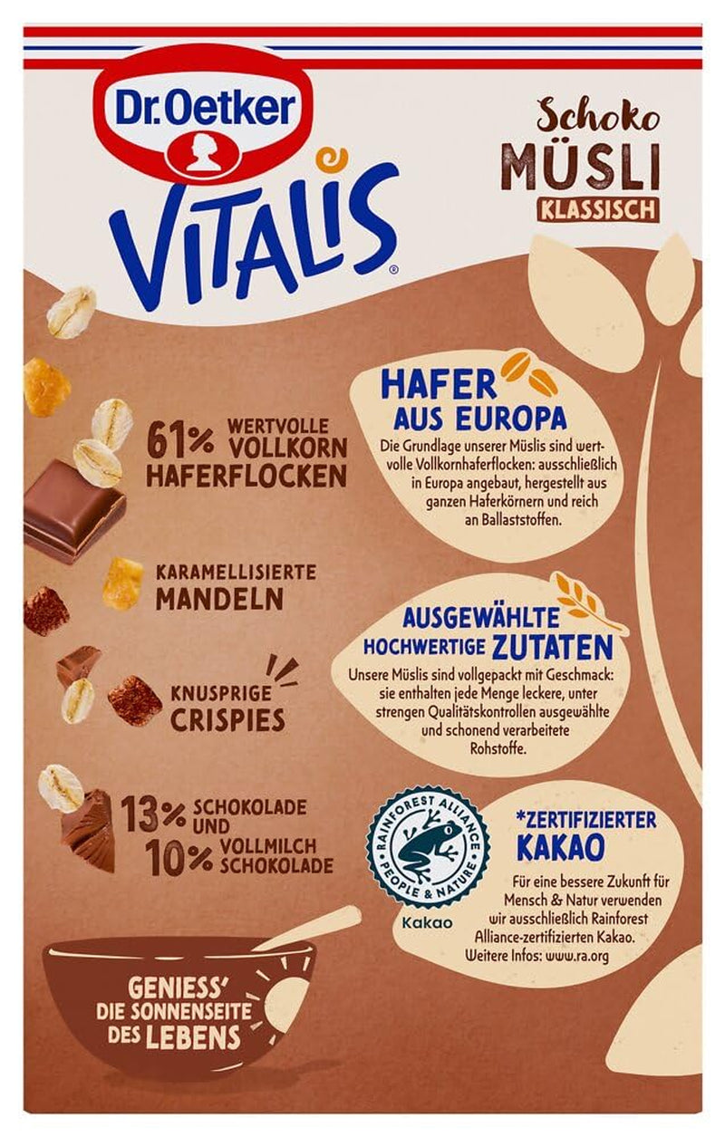 Dr. Oetker Vitalis Chocolate Muesli Classic: Musli pentru micul dejun cu lapte și ciocolată neagră, pachet de 7 (7 x 600g)