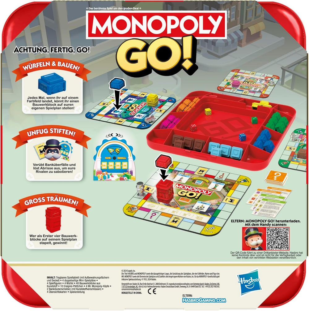Joc de societate Monopoly GO! - Versiune germană, joc bazat pe populara versiune online, joc de strategie rapid pentru întreaga familie, distractiv pentru 2 până la 4 jucători