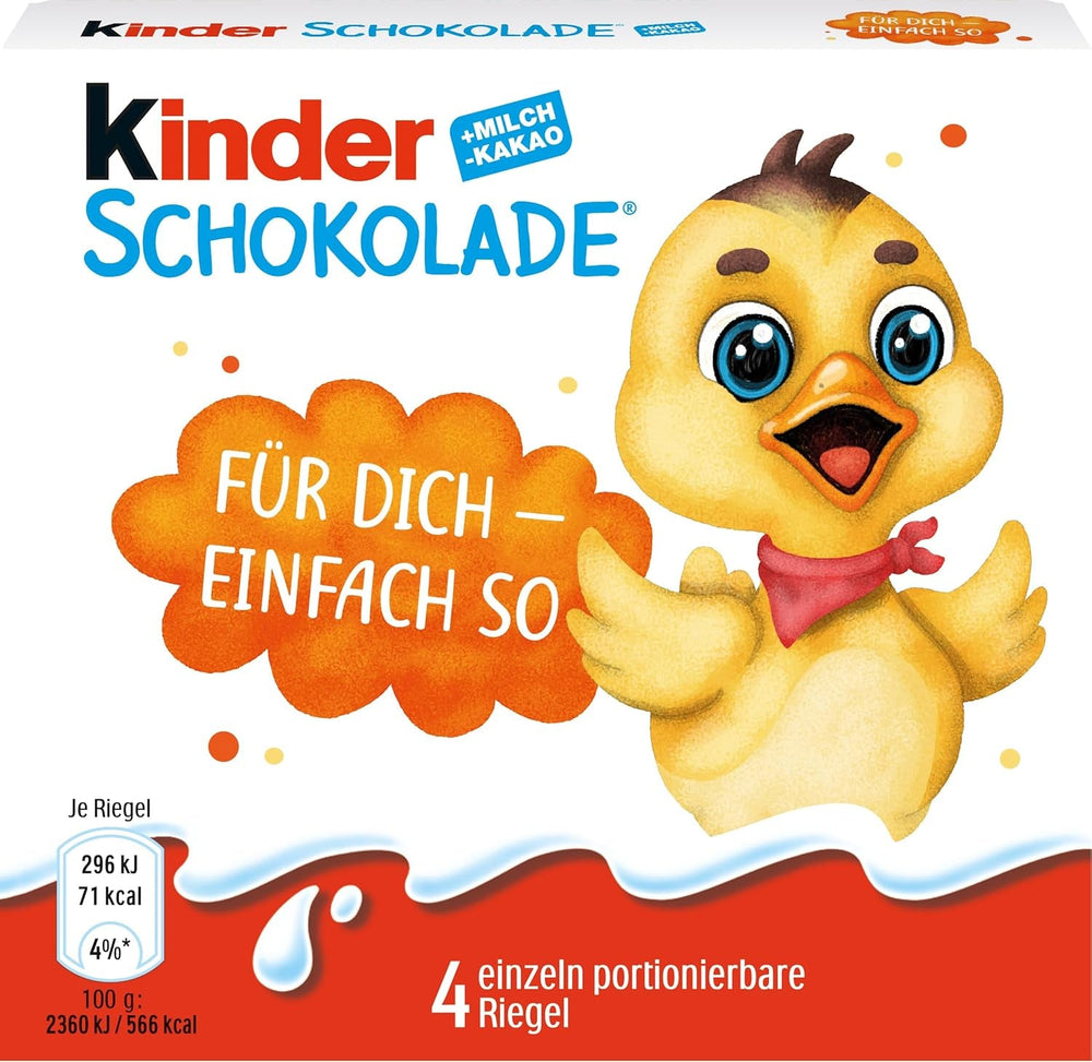 Kinder Chocolate (20 x 50g) – Cadou de Ziua Îndrăgostiților pentru el și ea, dulciuri pentru Carnaval și Mardi Gras – Batoane de ciocolată din ciocolată cu lapte umplută – 20 de pachete a câte 4 batoane individuale fiecare