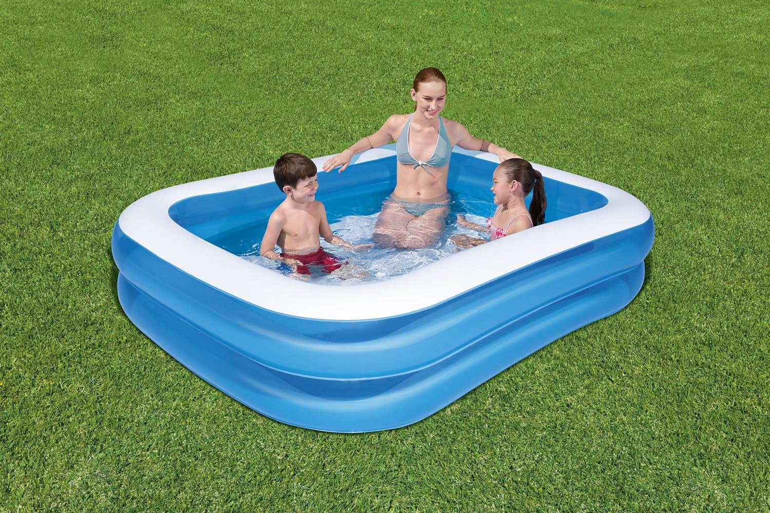 Bestway - Piscină gonflabilă dreptunghiulară Deluxe albastră, 211 x 132 x 46 cm, Albastră/Alb