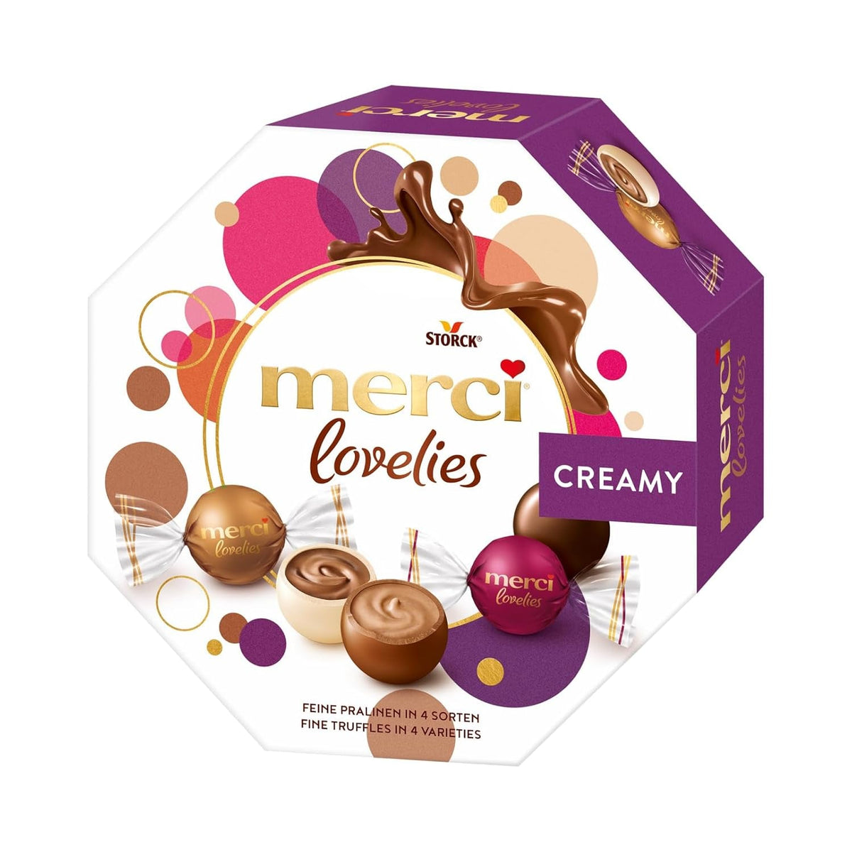 merci lovelies Cremos – 1 x 185 g – Cutie de praline cu 4 specialități de ciocolată umplute – Bile de ciocolată pentru a fi împărțite și oferite cadou