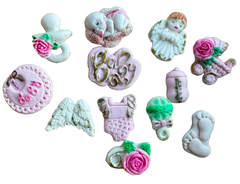 Set 12 decoratiuni comestibile din pasta de zahar, Botez Decoratiuni din Pasta de Zahar Naty Shop