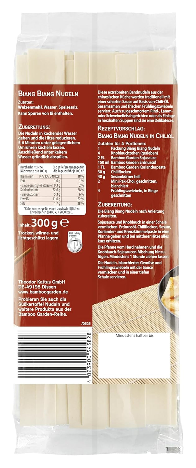 Bamboo Garden - Tăiței Biang Biang | Tăiței chinezești extra-lați | Ideali pentru sosuri picante | Rapid de preparat | Pungă de 300g