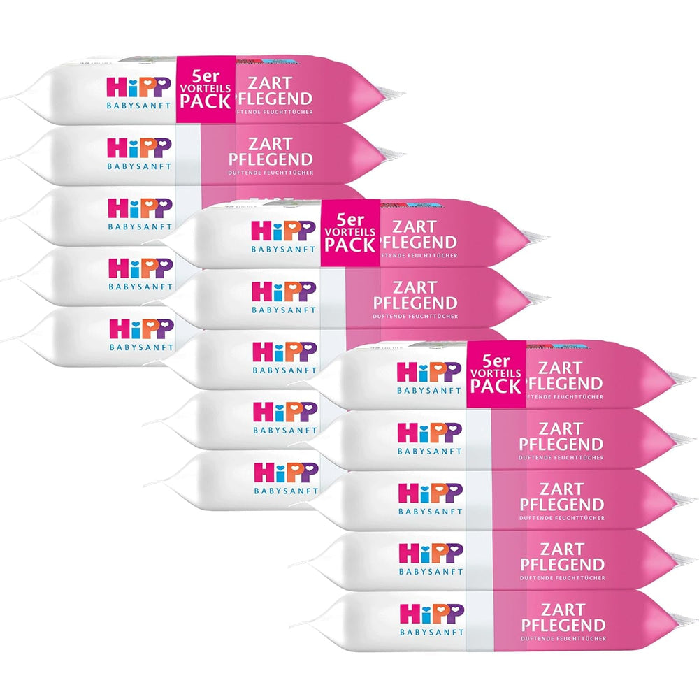 Șervețele umede pentru bebeluși HiPP Babysanft Delicatese, 720 bucăți (3 x 240), cu extract organic de migdale, deosebit de prietenoase cu pielea, pentru curățarea delicată a pielii sensibile a bebelușilor