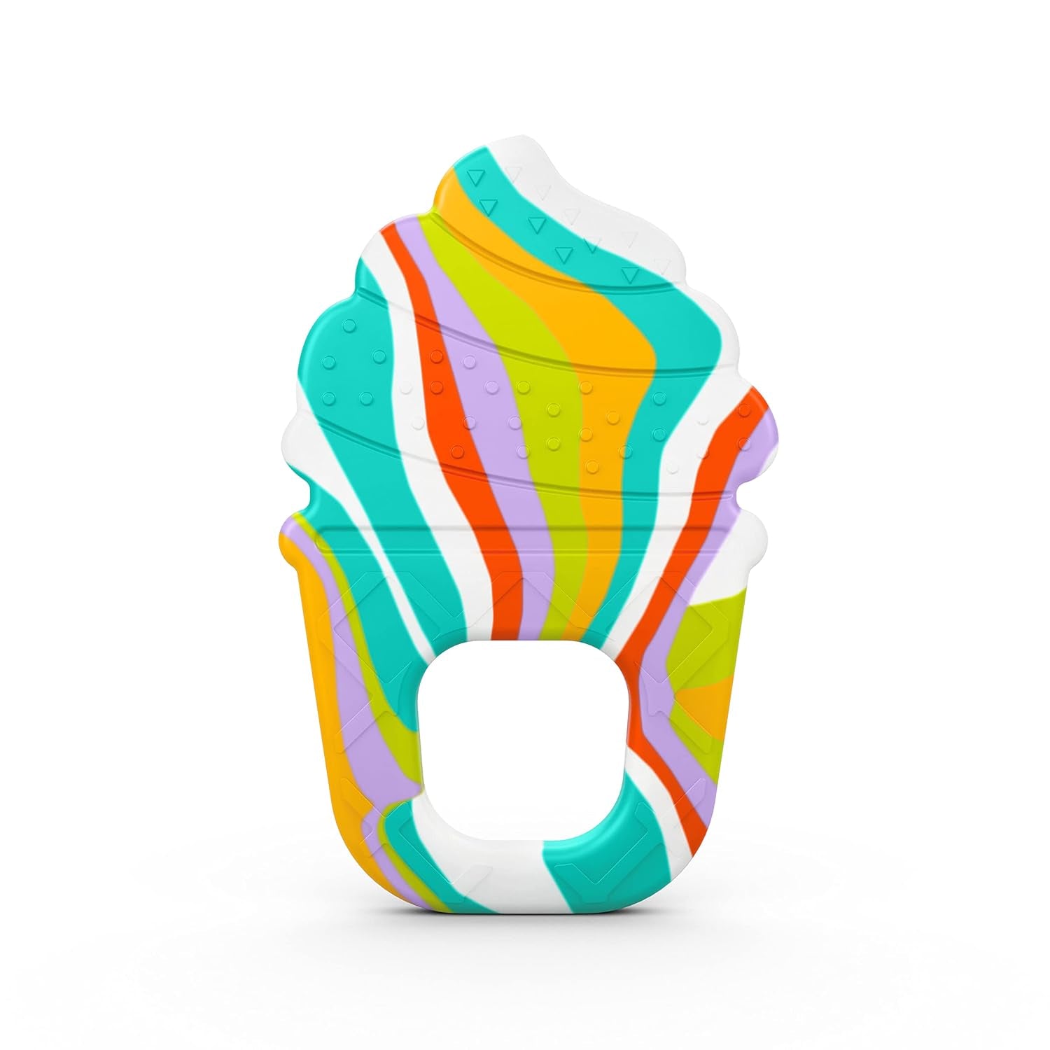 Inel de dentiție din silicon Bright Starts Soothing Soft Serve, cornet de înghețată ușor de prins, fără BPA, unisex, 3 luni+