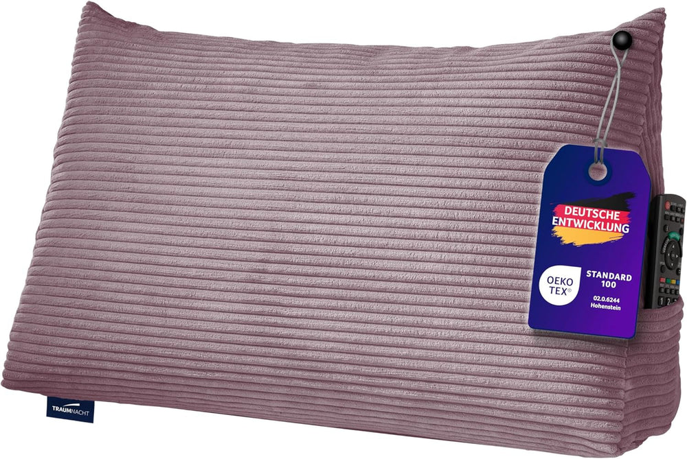 Pernă confortabilă Traumnacht Cozy Back, pernă de citit, 70 x 40 cm bej, husă detașabilă și lavabilă din 100% poliester, buzunar lateral practic, certificată Oeko-Tex, produsă conform standardelor germane de calitate