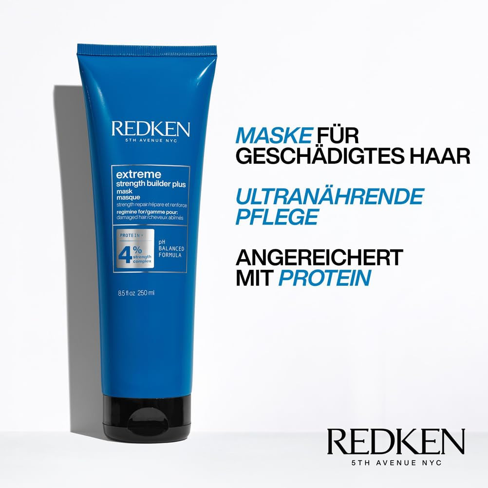 Redken Mască intensivă pentru păr pentru toate tipurile de păr deteriorat, repară și regenerează, anti-rupere, Mască Extreme Strength Builder Plus, 1 x 250 ml Masca de par Naty Shop